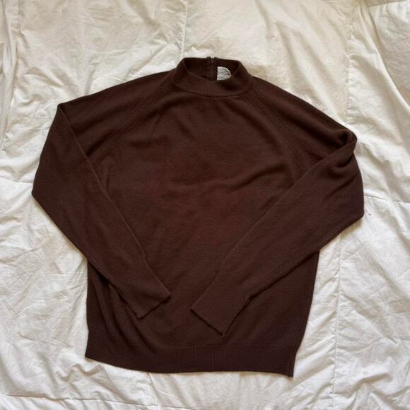 Vintage 60s 70s retro mock neck chocolate brown sweater sz medium minimal boho